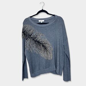 MILLY Sweater Size Large Gray Color Feather Metallic Fiber Design GUC